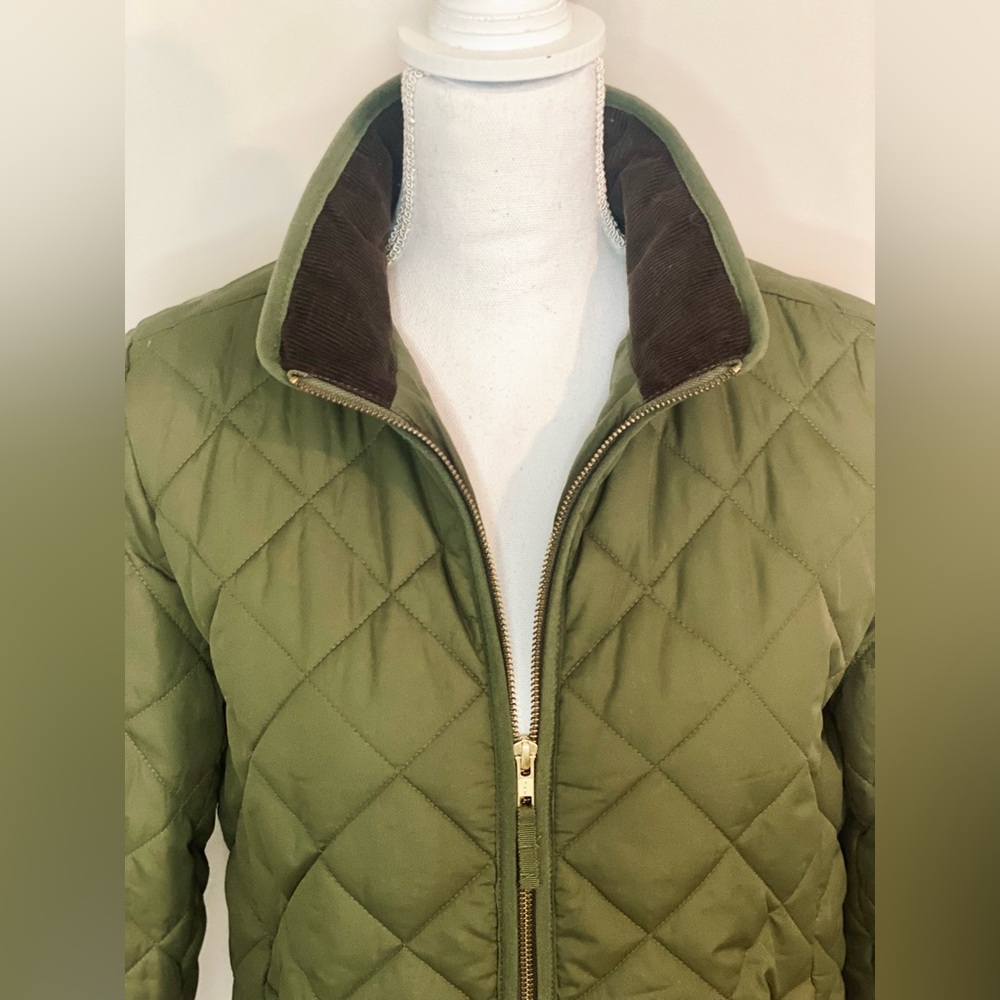 J Crew Quilted Puffer Jacket Corduroy Olive Green Small Women’s Cabincore - Picture 3 of 9